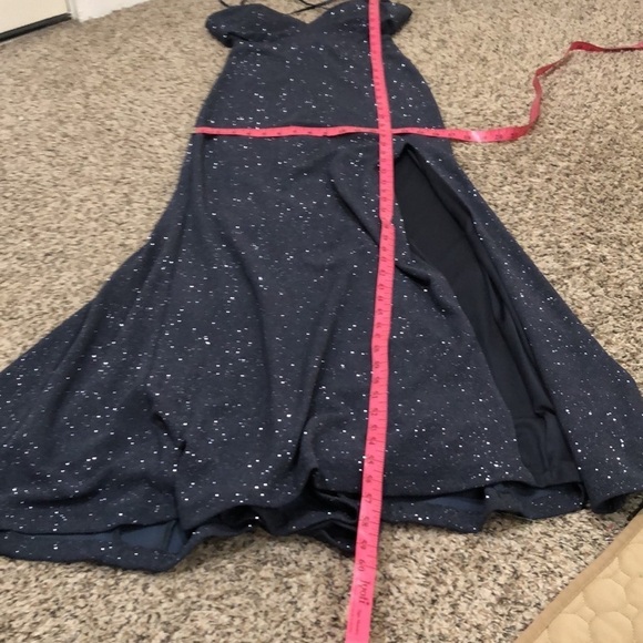 Dillard’s Dear Moon Maxi Dress Size 5 Navy Blue Glitter Caged Cut Out Gown - Picture 13 of 13